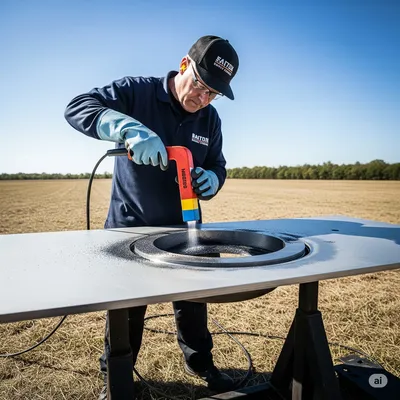 Técnico realizando una inspección con partículas magnéticas en campo aplicando técnica de END sobre estructuras metálicas expuestas