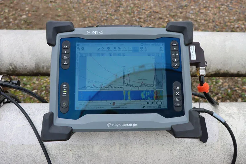 Sistema Sonyks de Eddyfi Technologies para el monitoreo de corrosión en tuberías enterradas mediante ondas guiadas.