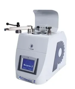 Montadora metalográfica automática marca Presi modelo Mecapress 3 empleada en la preparación de muestras de materiales