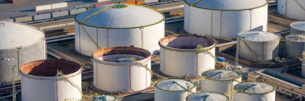 Inspección de activos industriales en una gran terminal de tanques y contenedores.