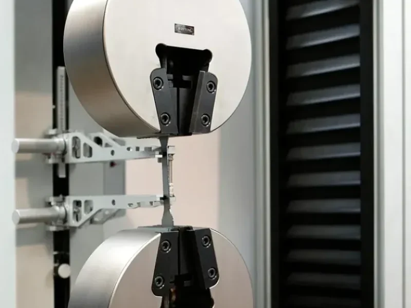 Máquina de ensayo de tensión utilizada en pruebas mecánicas de materiales para medir resistencia, límite elástico y comportamiento estructural de metales